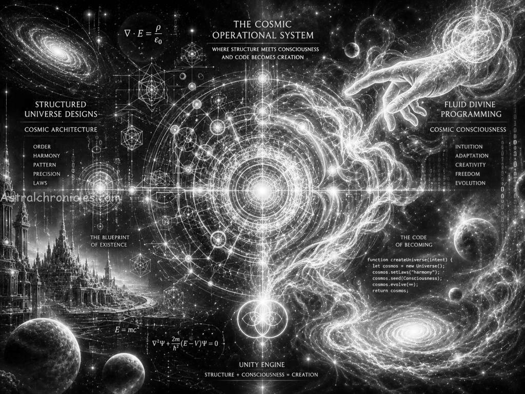 An abstract conceptual artwork illustrating how the ultimate cosmic programmer encoded higher consciousness and the sixth sense into human biology