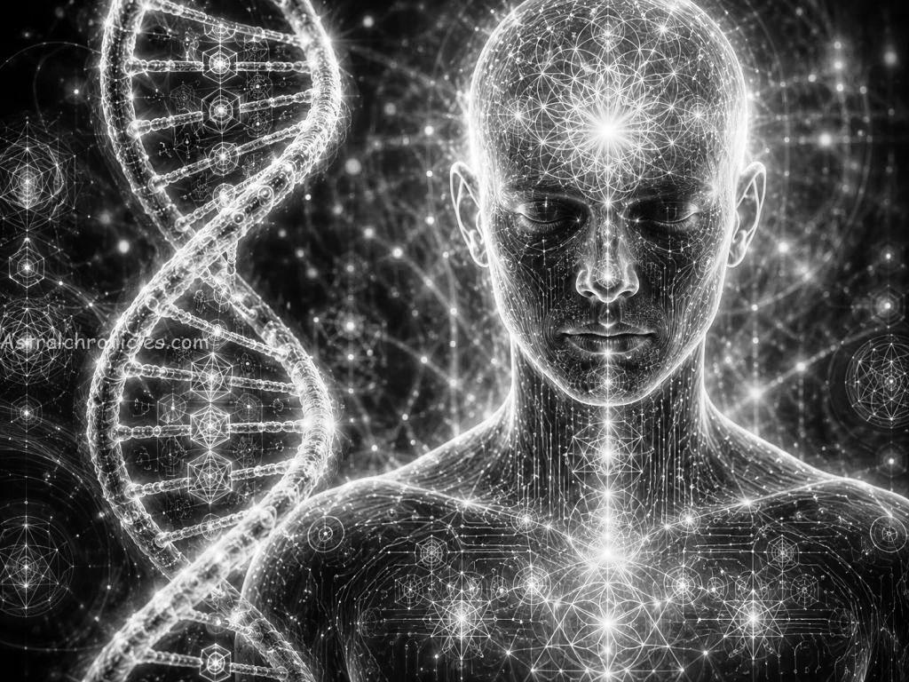 A high-resolution depiction of the universal matrix showcasing the intersection of divine architecture and quantum coding
