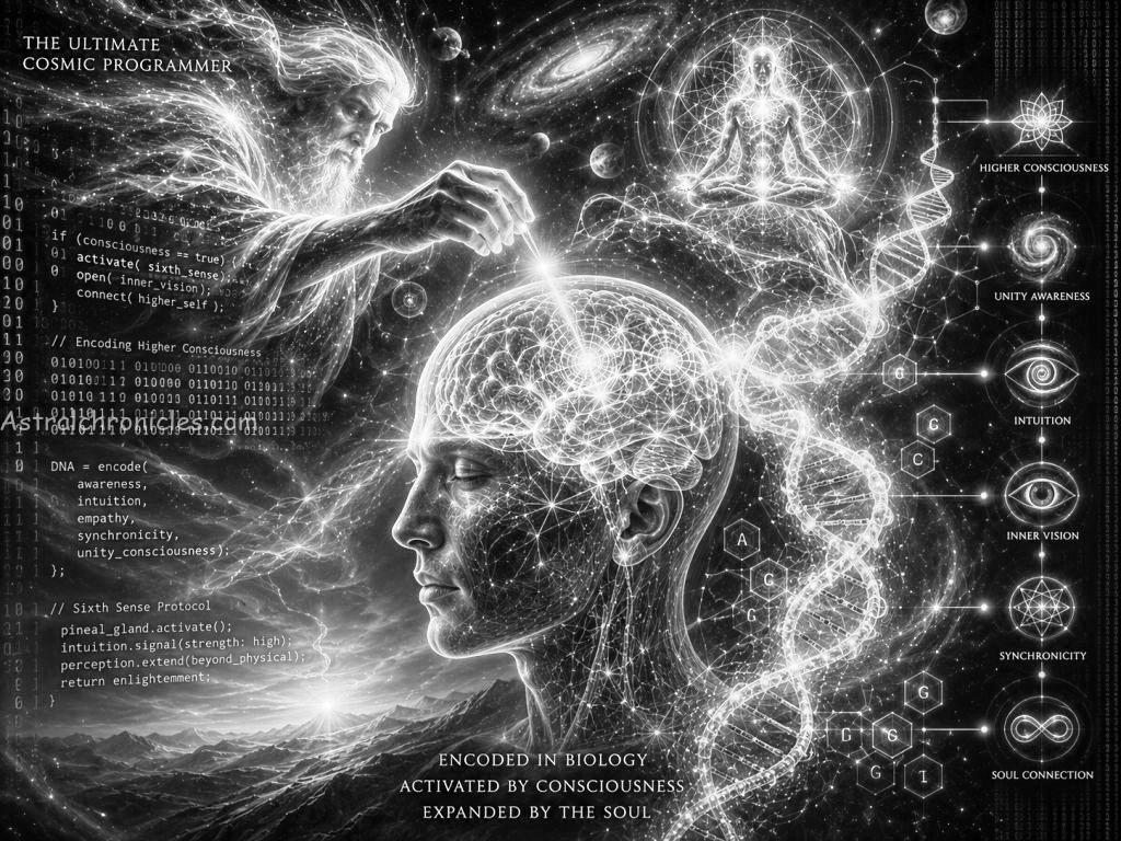 Visual representation of the cosmic operational system where structured universe designs meet fluid divine programming.
